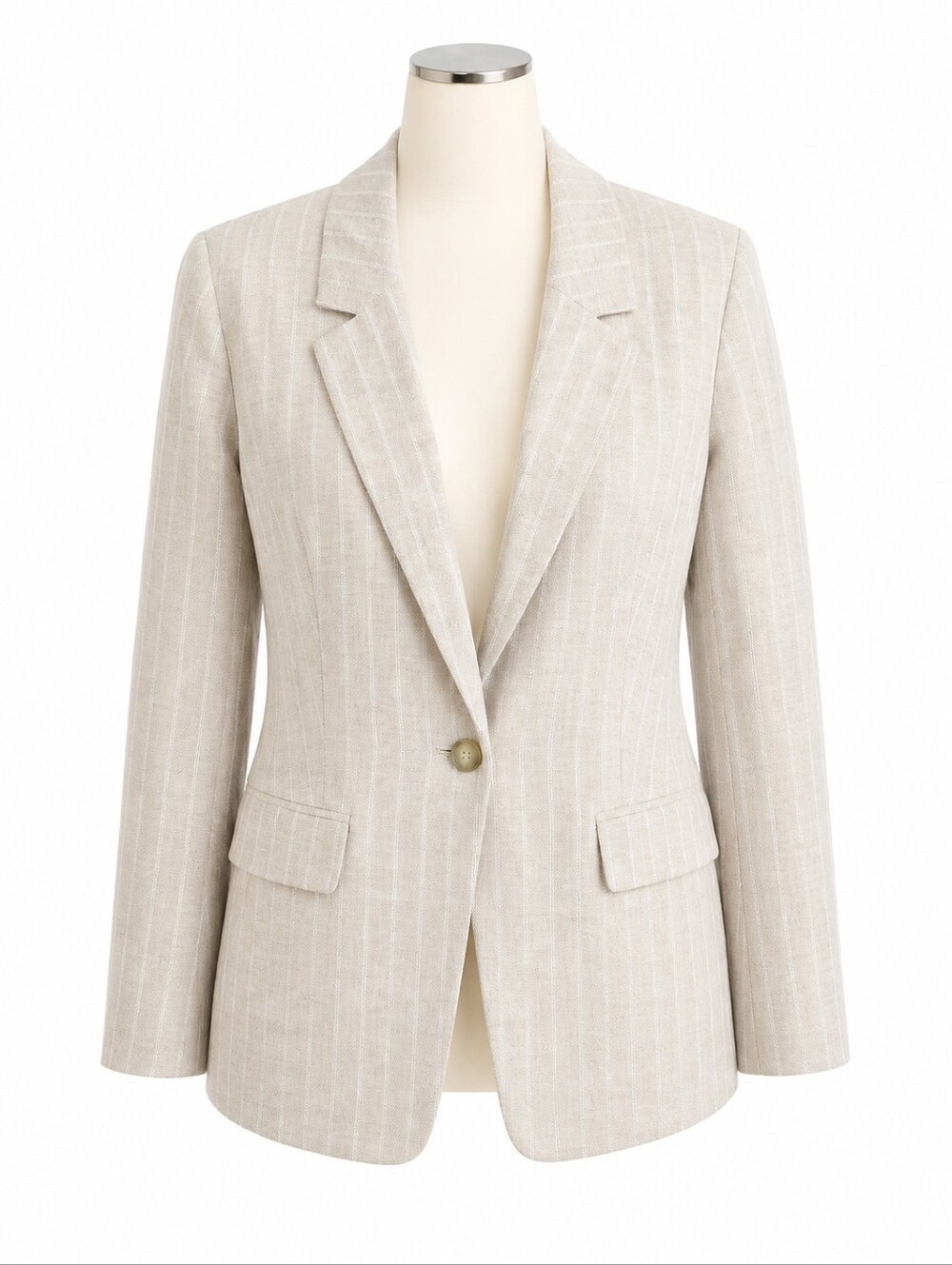 LOFT Cream Pinstripe Linen Blend Blazer Jacket NWT Sz 16 Single Button Metallic